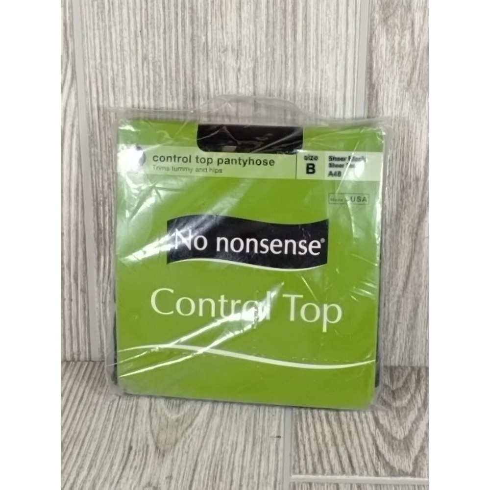 No Nonsense Control Top Pantyhose Size B Sheer Black, Sheer Toe A48 1 Pair